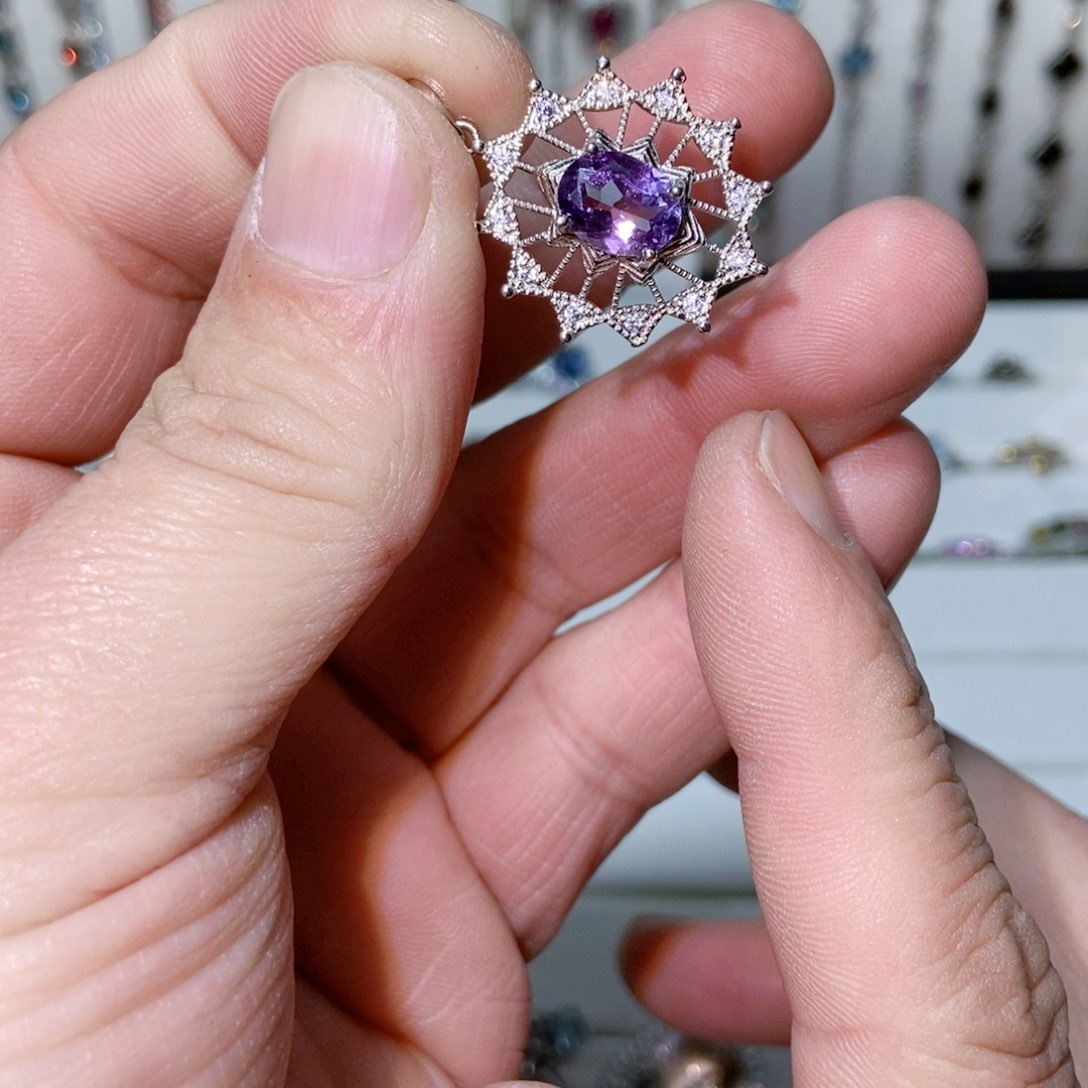 绿水晶戒指银S925镶嵌