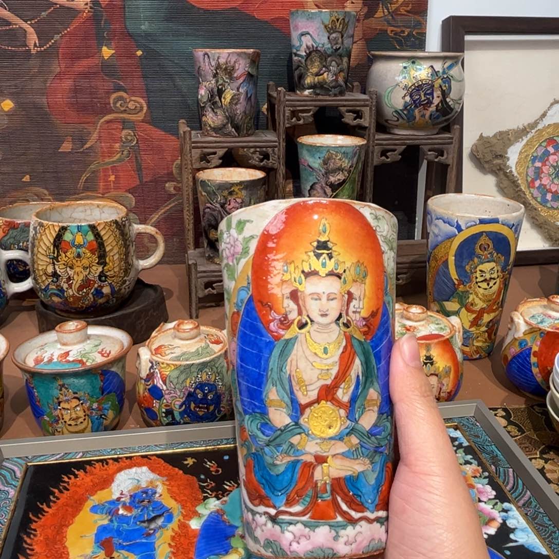 手工手绘大日如来茶杯