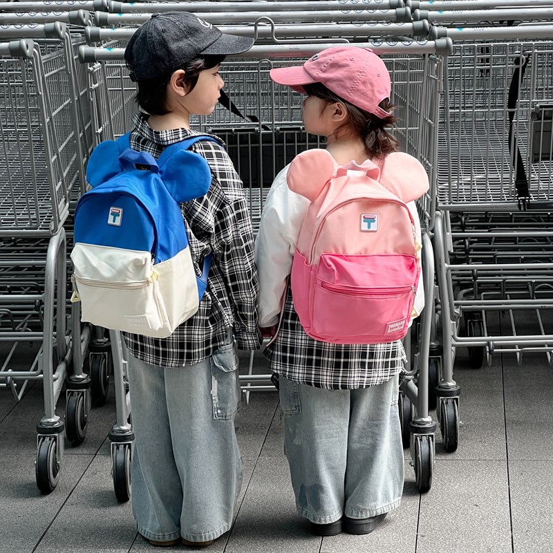 幼儿园儿童书包女孩可爱时尚耳朵背包外出轻便旅游撞色双肩包J