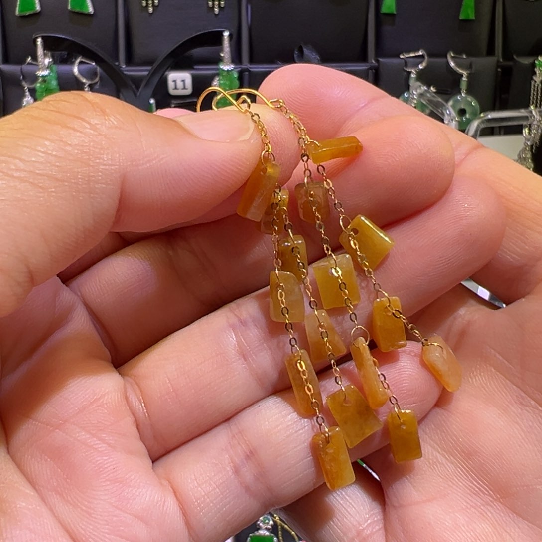 翡翠18K金镶嵌颈饰耳环