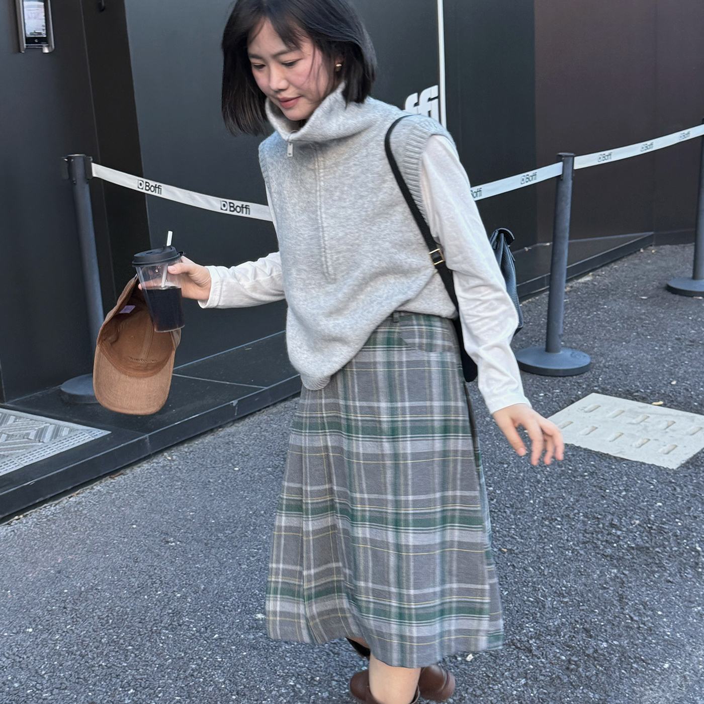 TOTHEND“胶片日常”文艺学院复古减龄羊毛立领马甲格纹半身裙套装