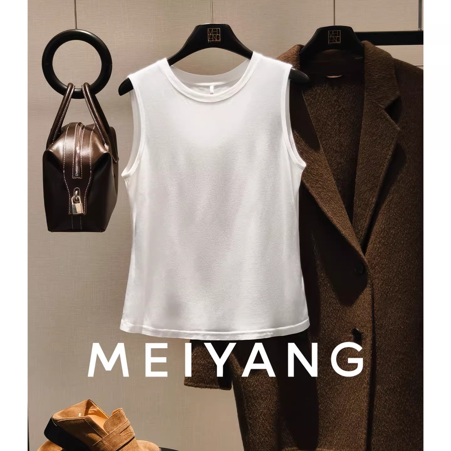 美洋MEIYANG 透透二号背心 白色打底朦胧微透圆领百搭叠穿【窄】