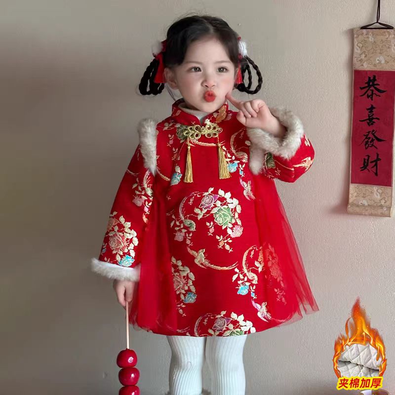 刺绣盘扣旗袍裙拜年服秋冬6002