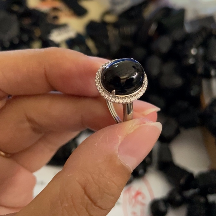 翡翠银S925镶嵌戒指墨翠