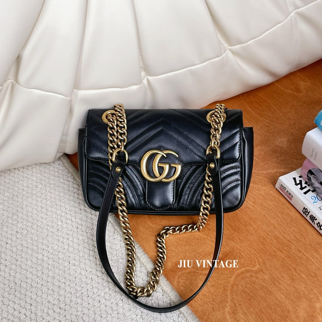 99新 GUCCI/古驰 黑金marmont22肩背包JM2-7251