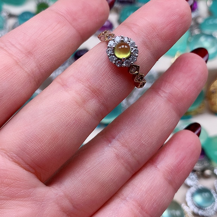 蛇纹石玉戒指银S925镶嵌