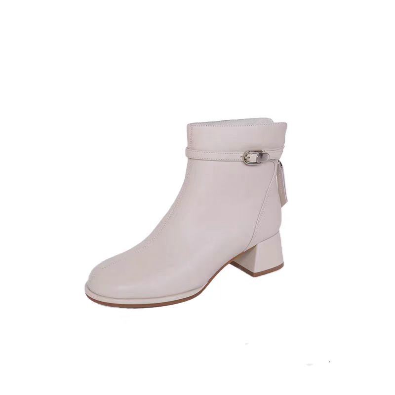 5025 简约粗跟时装靴冬季新款加绒靴子粗高跟女靴羊皮短靴