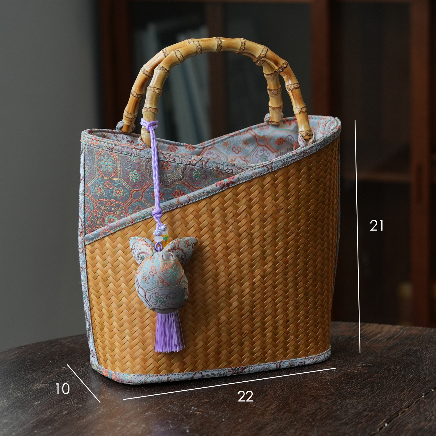 【知许】非遗手工竹编布艺锻面包禅意郁金香手提包手拿包中式复古