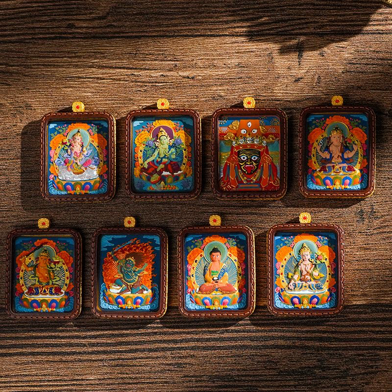 黄铜牛皮中号彩唐手绘擦擦唐卡