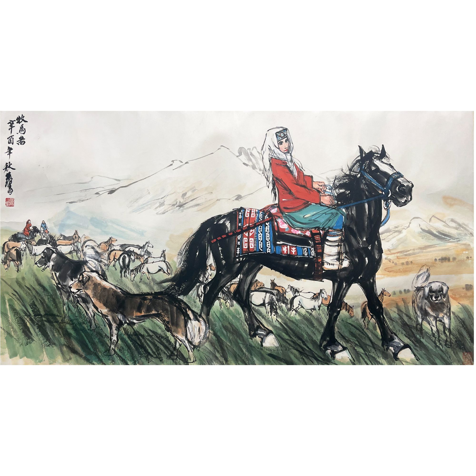14  牧马图  83×153  纸本镜片