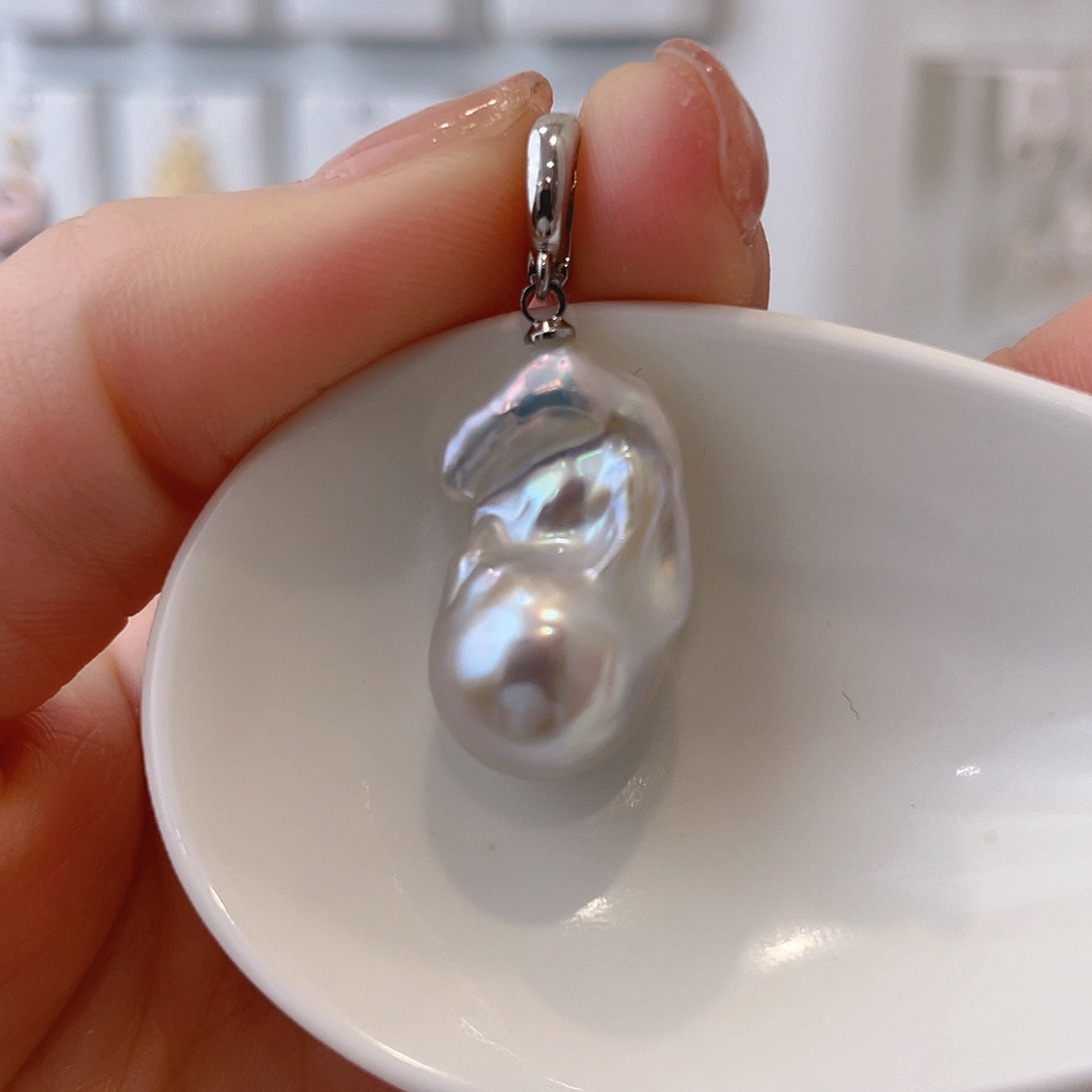 淡水珍珠天然珍珠巴洛克银S925镶嵌