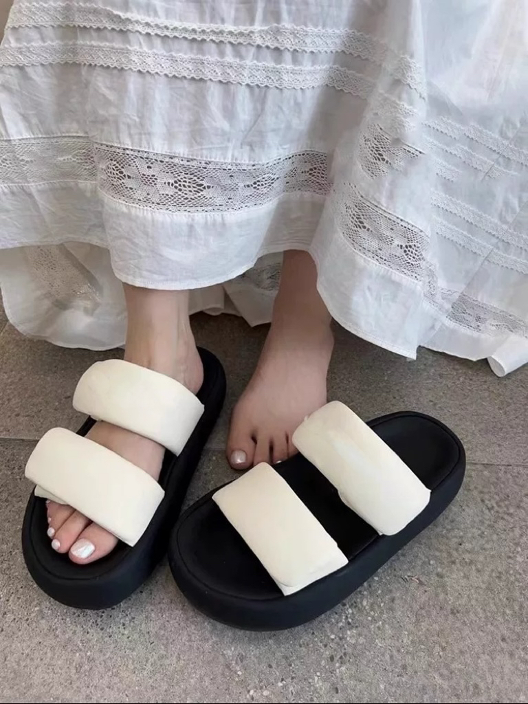 夏季新款912-1 平底魔术贴面包凉拖鞋休闲时尚舒适一字拖凉拖鞋