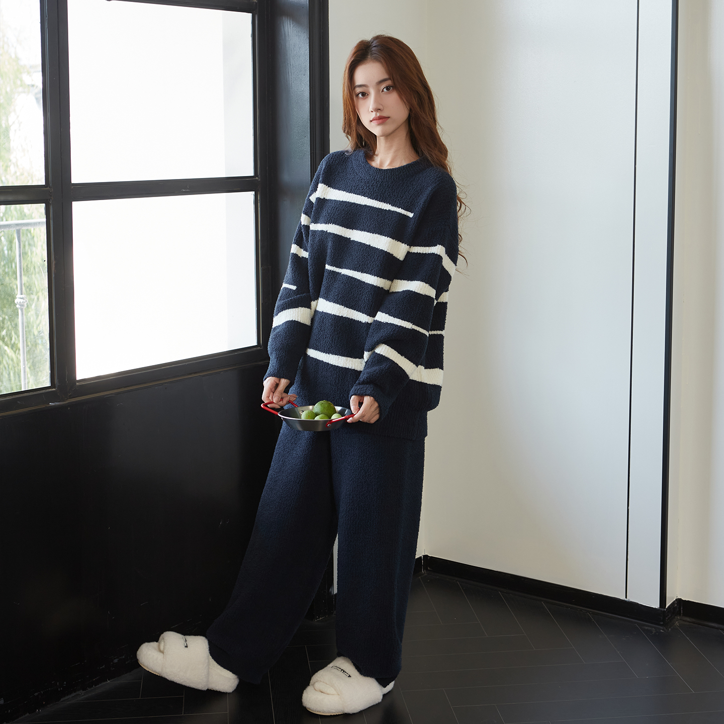 玺秋/新款加绒加厚半边绒家居服秋冬保暖亲肤睡衣宽松套装1112