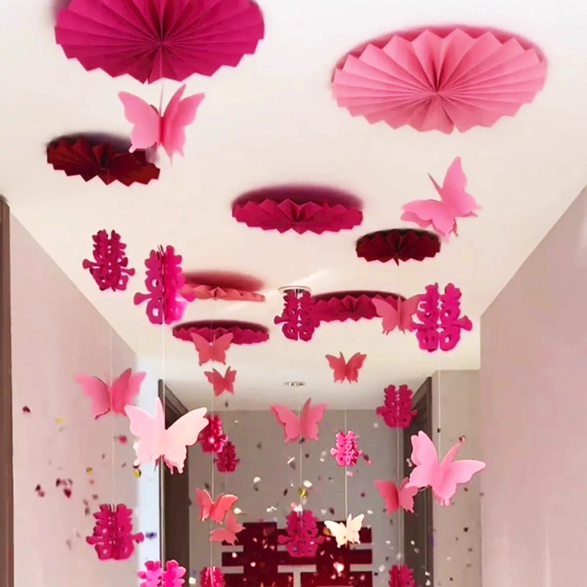 婚房布置喜字拉花蝴蝶吊顶挂饰用于客厅卧室结婚装饰