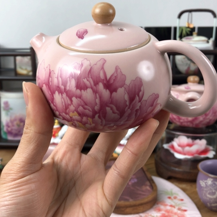 粉汝牡丹开片西施壶