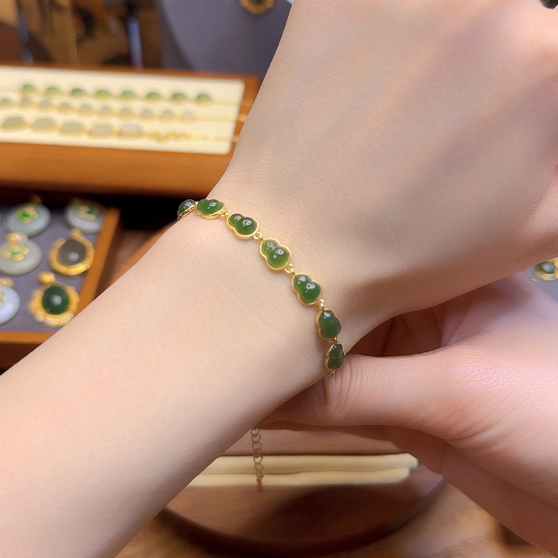 和田玉手链银S925镀金镶嵌