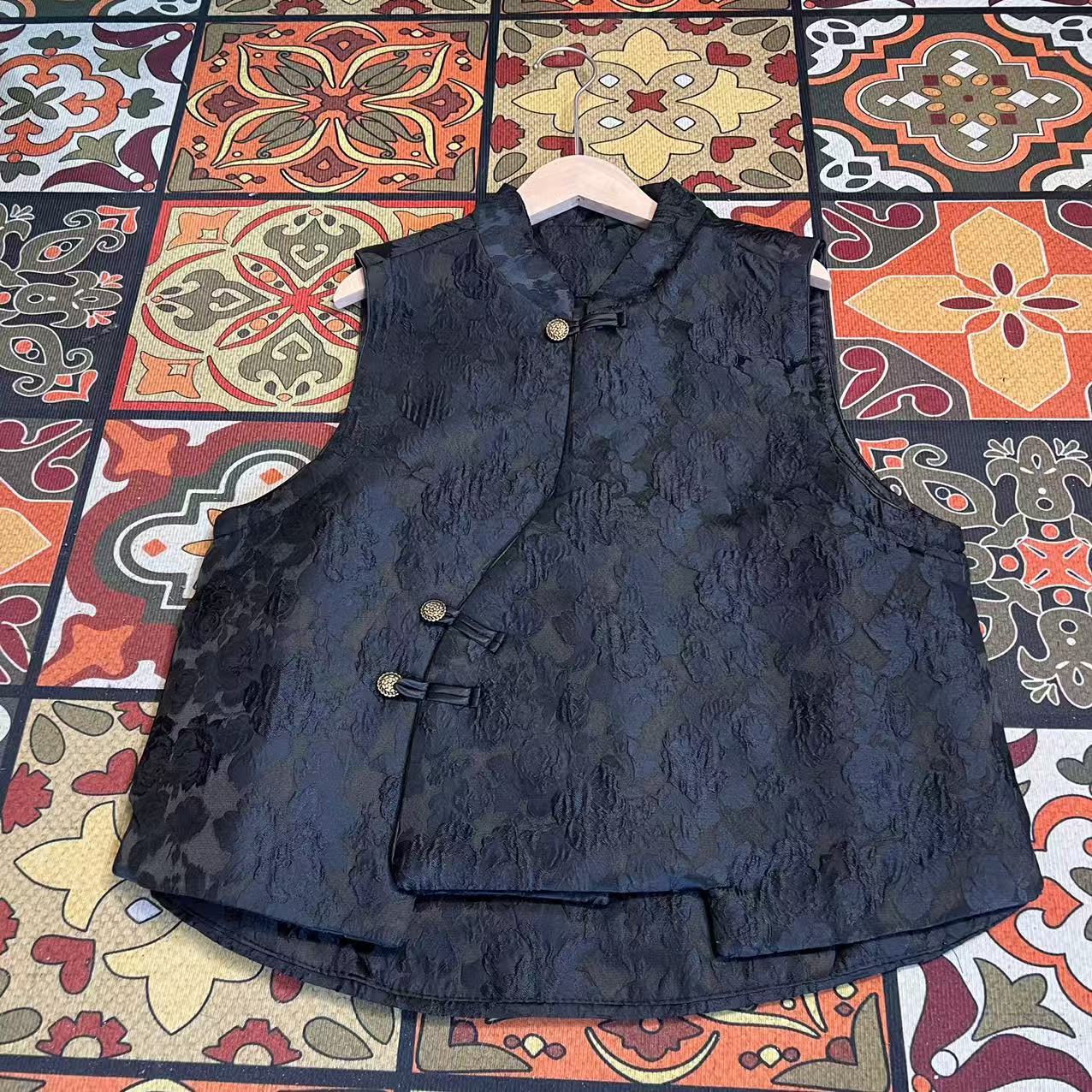 马夹提花网红民族风新中式秋冬国风香云纱马甲刺绣