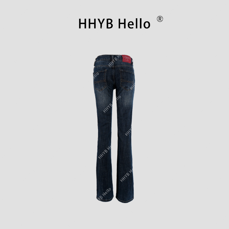 HHYB Hello戴文青木低腰裤水洗复古猫纹牛仔裤 Q254023