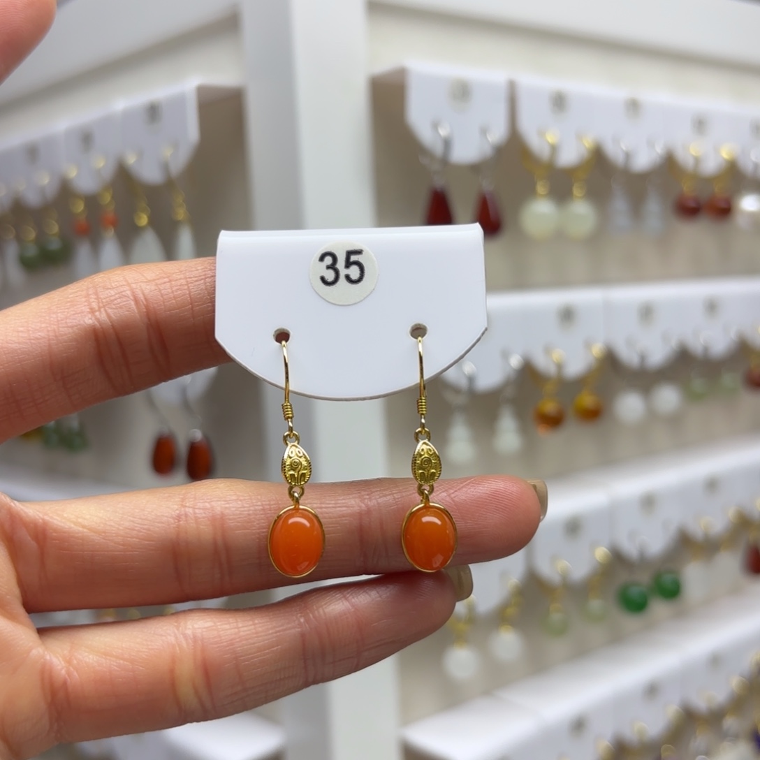 南红玛瑙银S925镶嵌耳饰