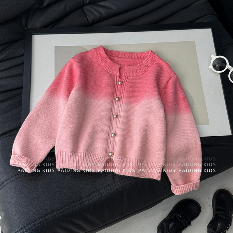 【现货】春秋装女童韩版时尚可爱风渐变休闲针织毛衣开衫上衣SJ6260