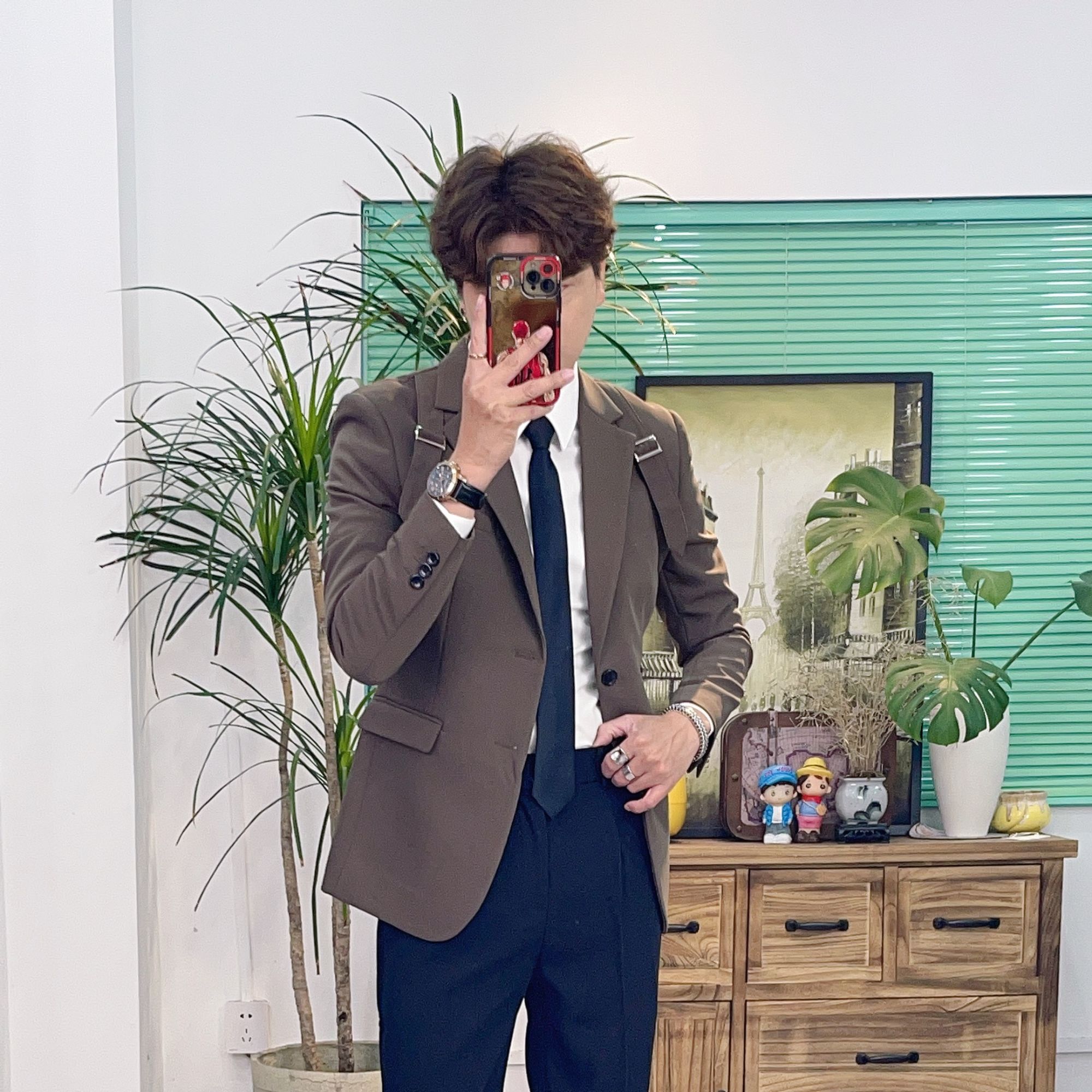 型男帮早春特色背带时尚潮流设计修身气质西服男士西装23591