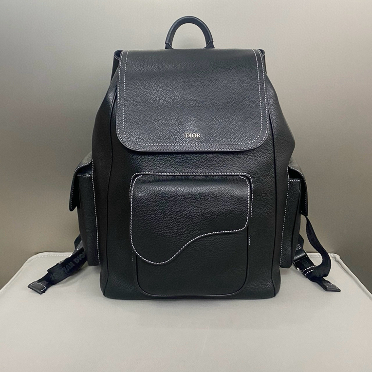 99新 DIOR/迪奥 闲置Saddle黑色全皮双肩包背包hws070