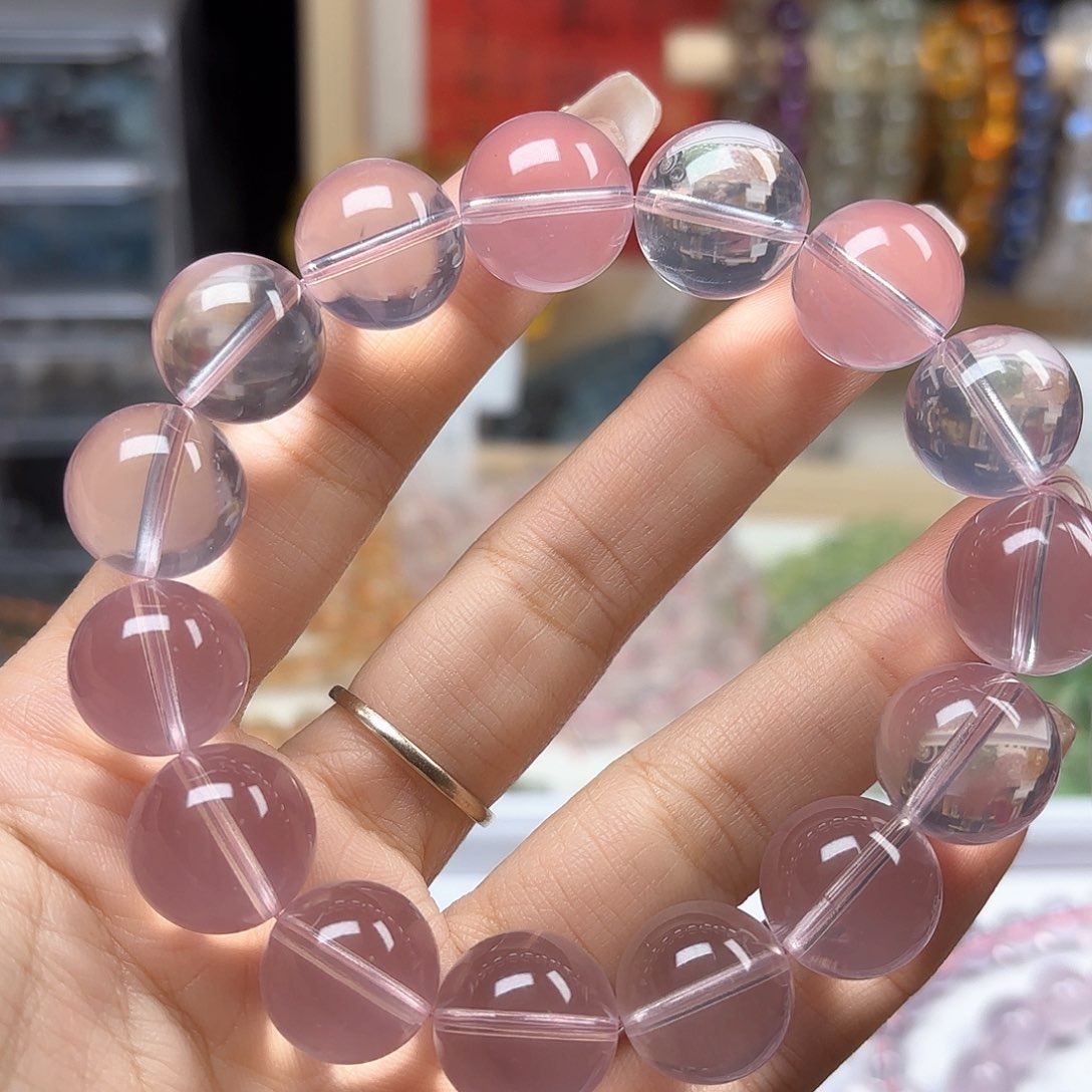 水晶手链未镶嵌粉晶15.5