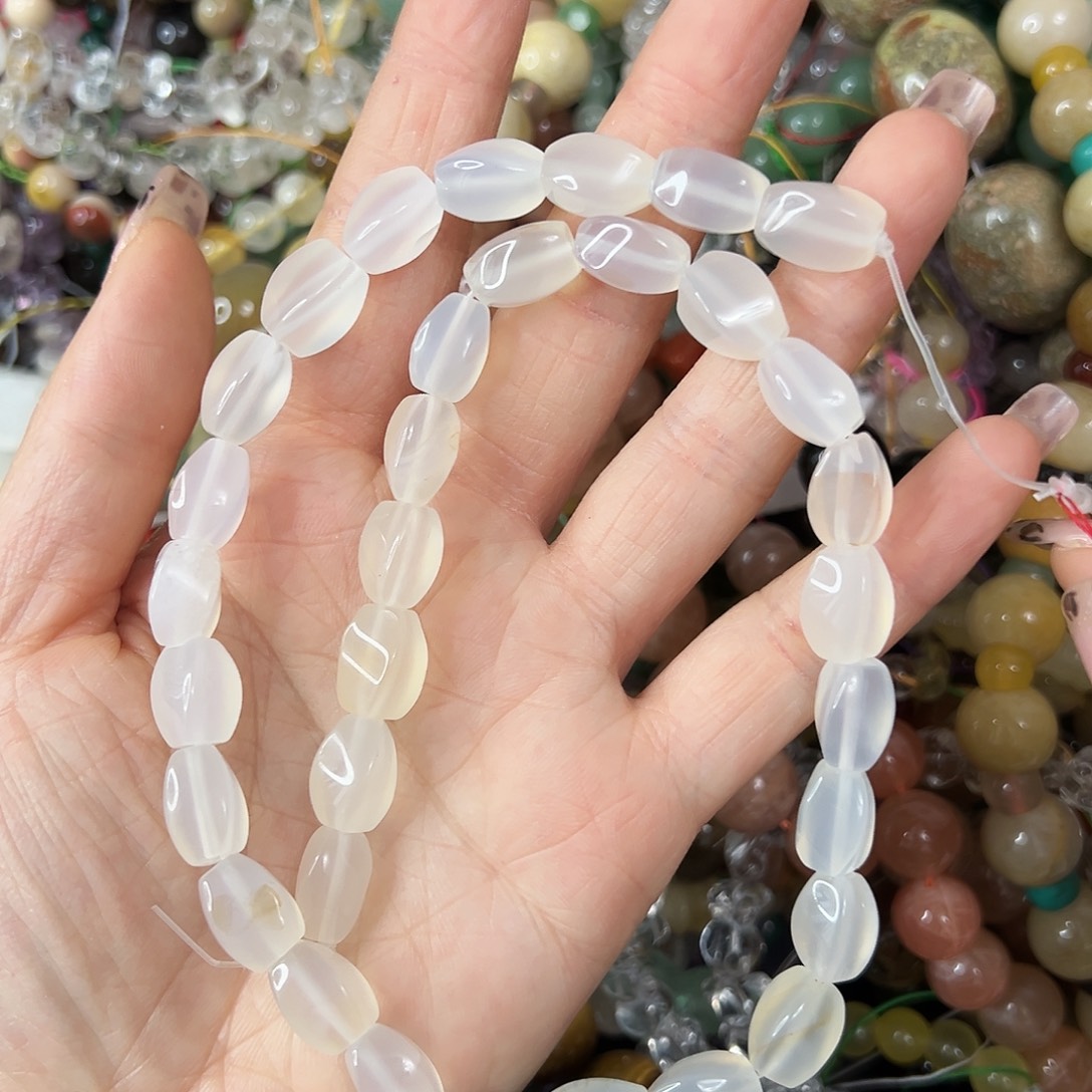 玛瑙/玉髓合金珠宝半成品，荔枝冻玛瑙扭扭珠一条