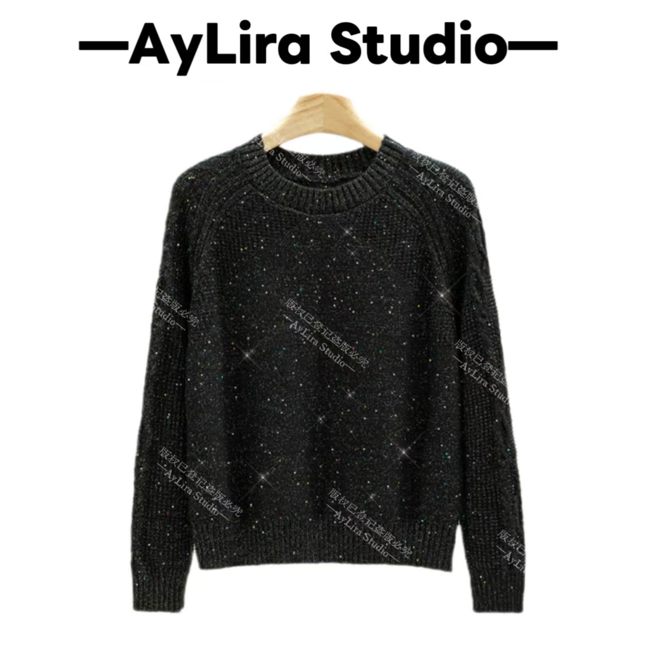 【星夜】意大利进口星空软珠片纱秋冬休闲套头衫圆领毛针织衫女装