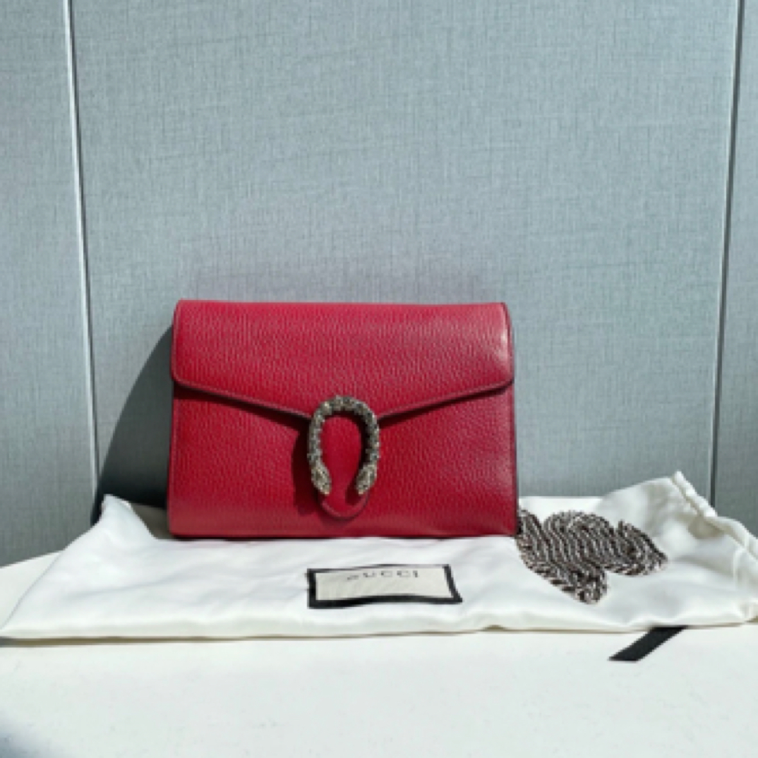 95新 GUCCI/古驰 C1257古驰红色钻扣酒神woc单肩包