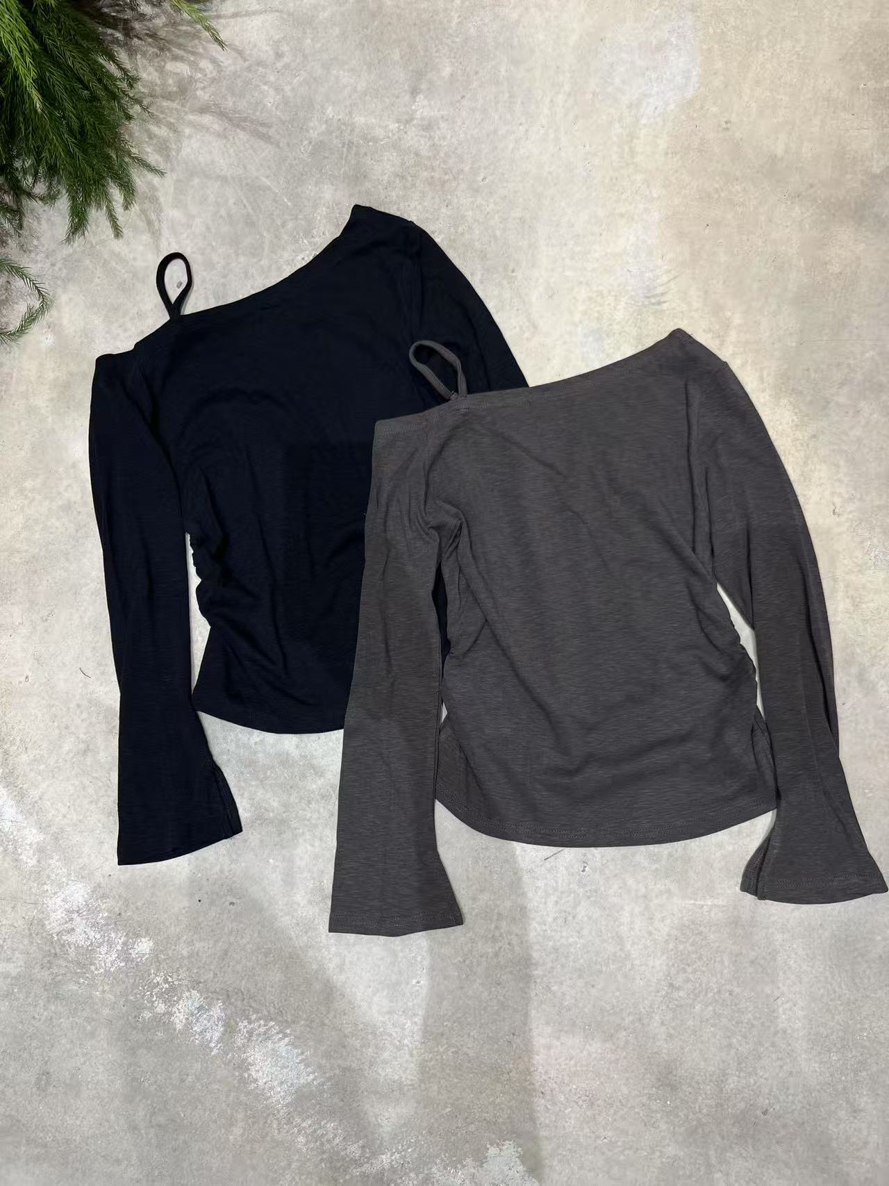 CYYHOME 纯色长袖斜肩吊带