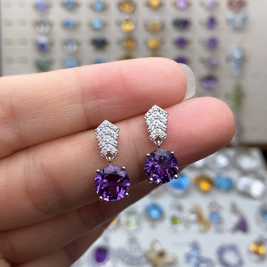 银S925镶嵌耳饰紫晶需要证书备注