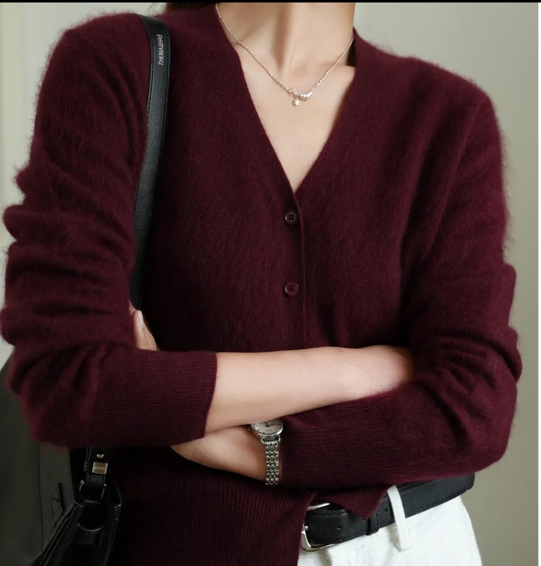 昊哥秋冬新款羊毛羊绒拉毛v领开衫时尚百搭89069
