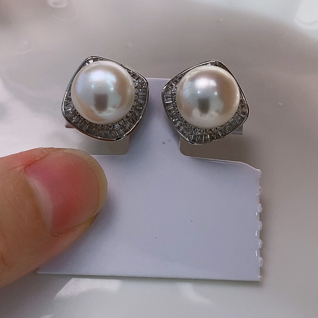 银S925镶嵌特价耳饰淡水珍珠妥*