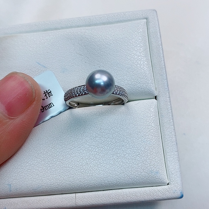 海水珍珠戒指银S925镶嵌8~9