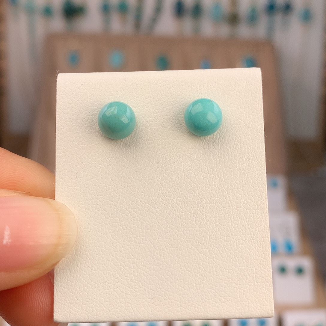 绿松石银S925镶嵌耳饰