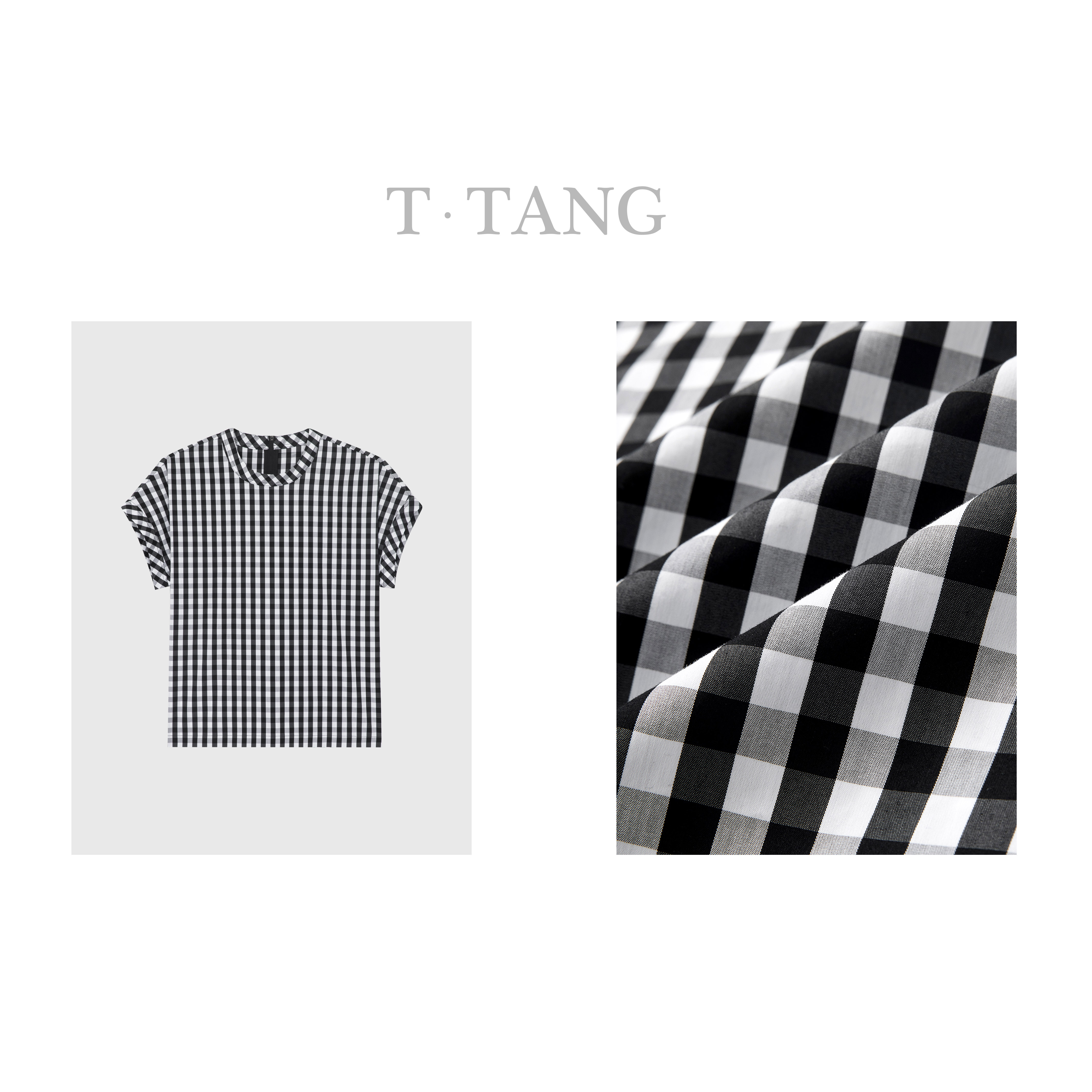 FL夏季色织弹力黑白格面料时尚百搭弹力色织圆领T恤衫【6372】