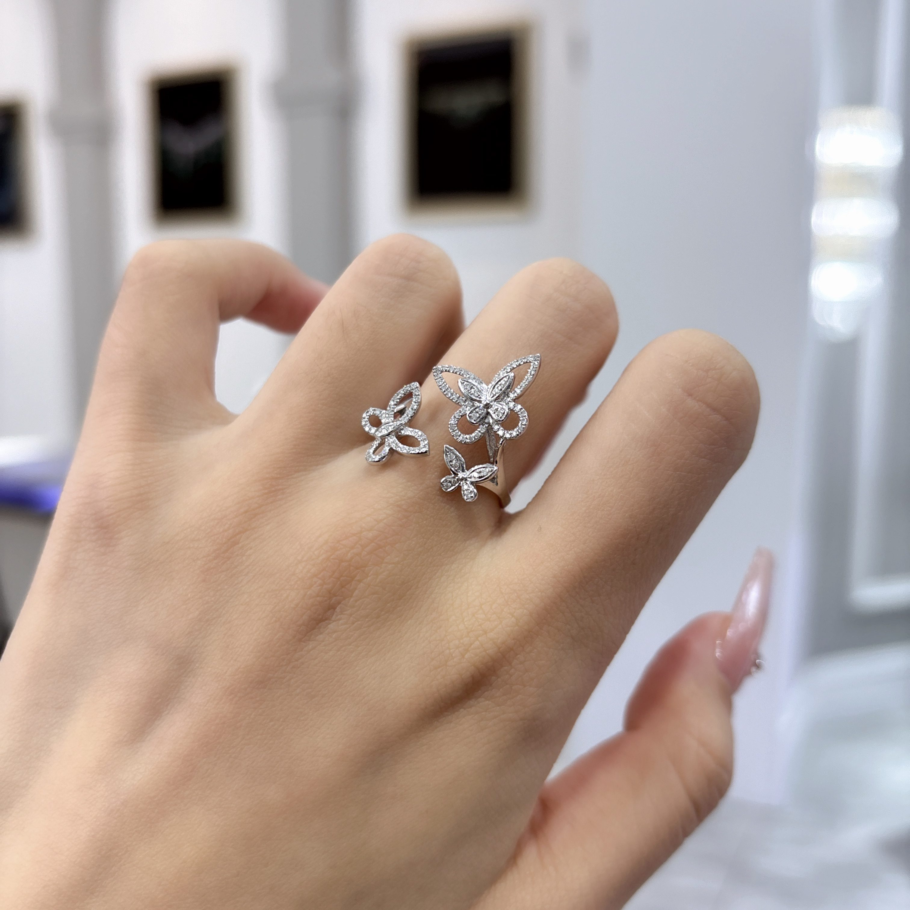 CERO【公主专属】18k金轻奢时尚经典三只蝴蝶钻石戒指