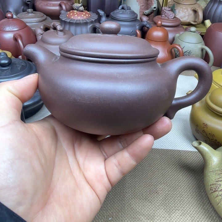 紫砂茶壶紫砂壶紫泥扁腹仿古300cc花泥