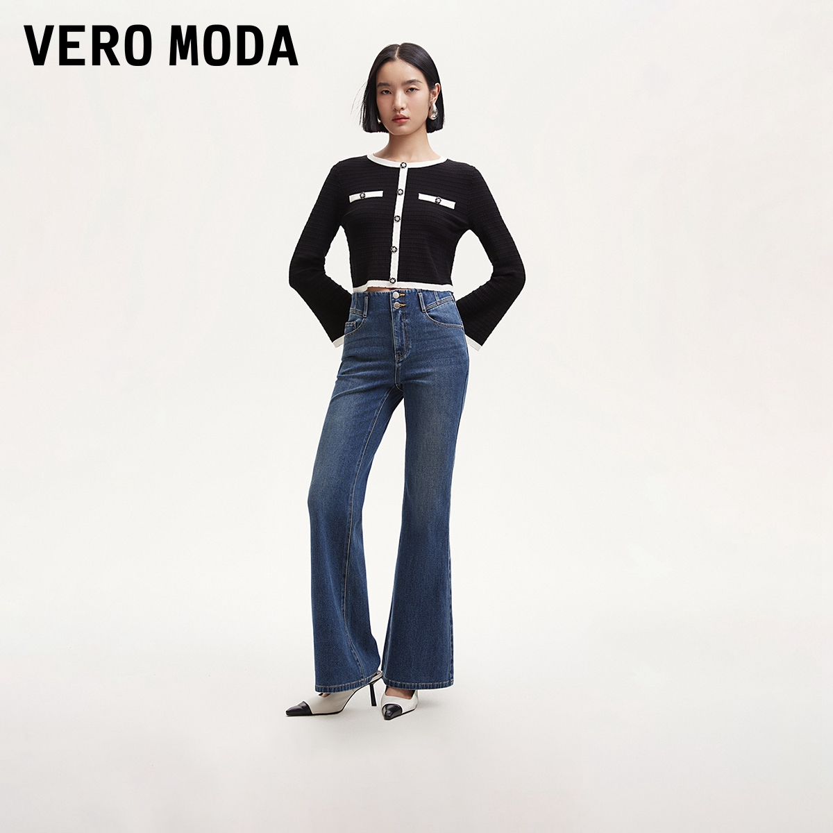 Vero Moda牛仔裤女早秋新款中腰直筒裤牛仔长裤通勤324332036