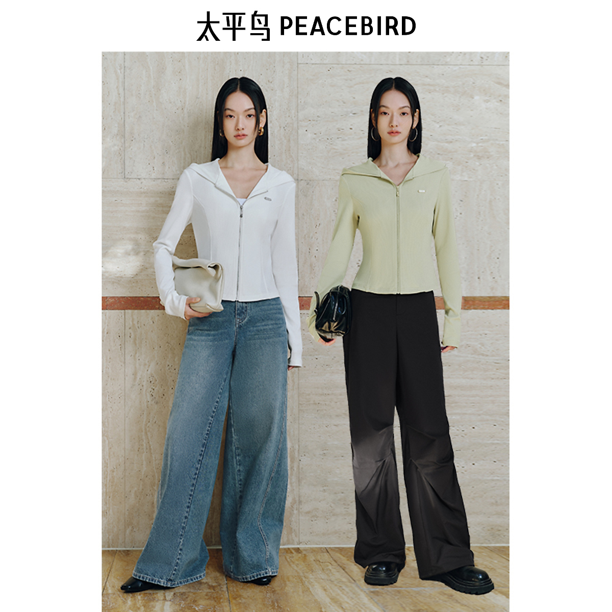 太平鸟连帽卫衣外套流光风腰部鱼骨线修身拉链多色百搭AACRF1469