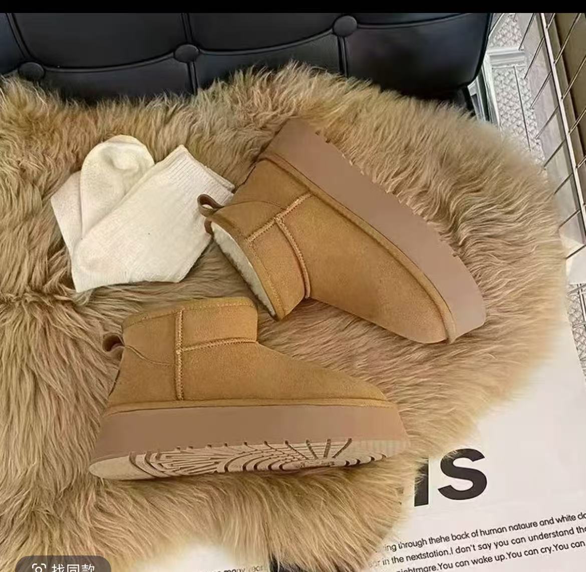 雪地靴女2025冬季新款软面加绒保暖一脚蹬短靴平底百搭女棉靴BH