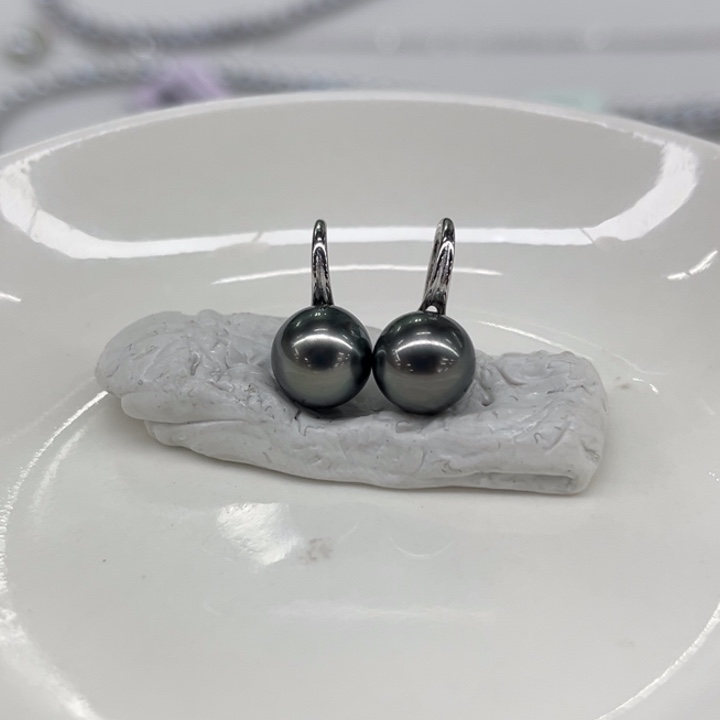 银S925镶嵌耳饰海水珍珠8-9mm