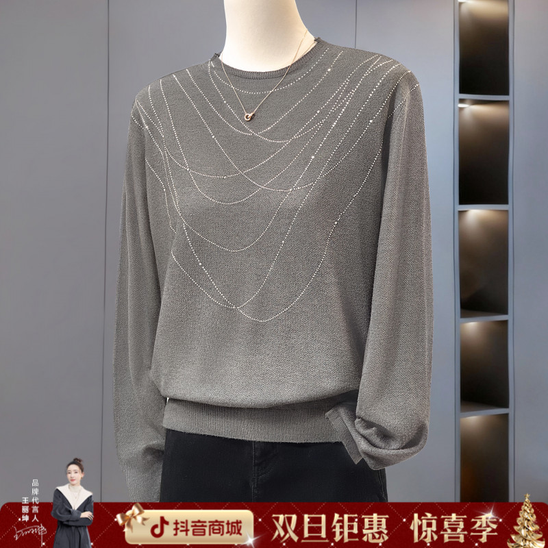 丝柏舍2025秋季新款女装时尚宽松款套头短款烫钻针织衫S53X7876Z