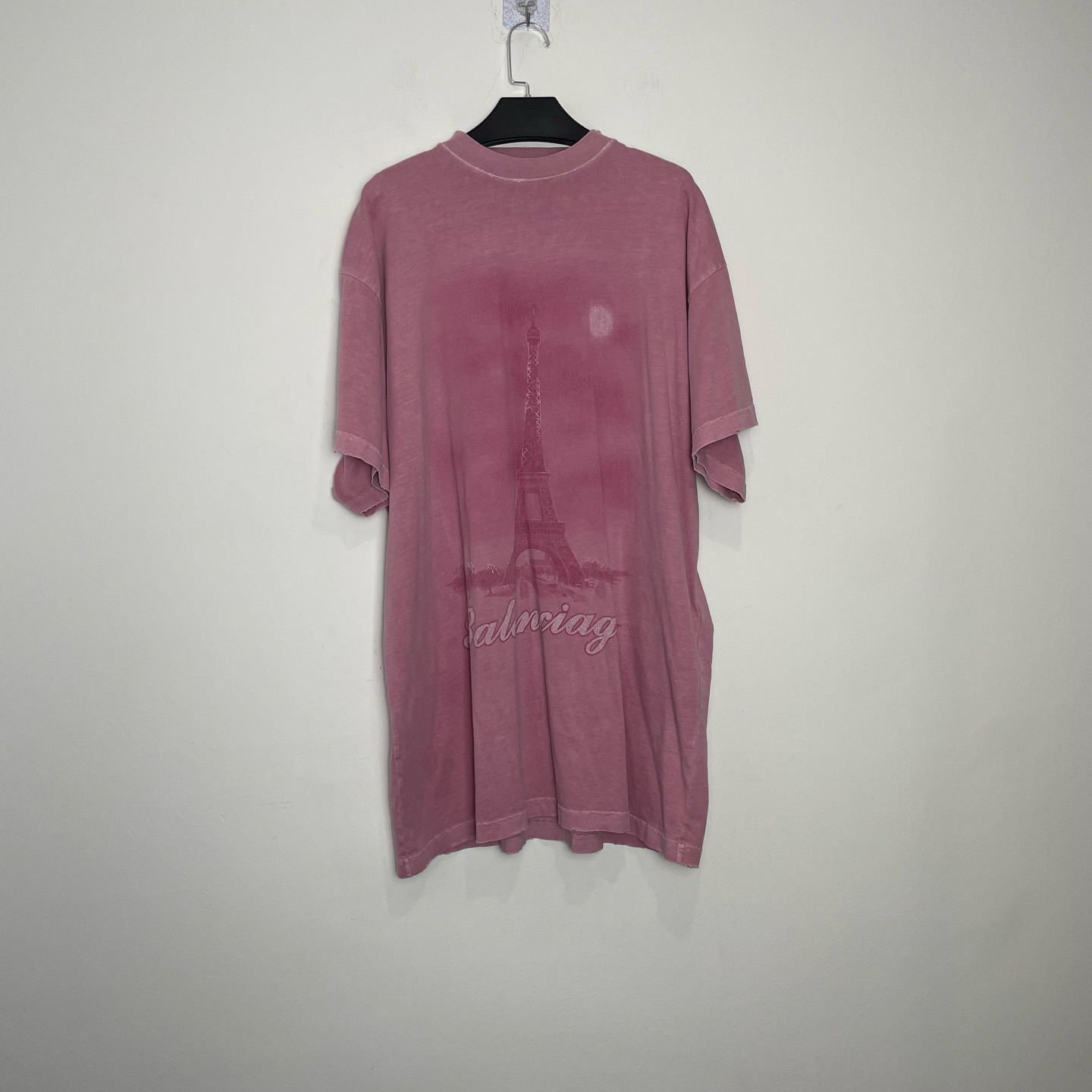 未使用 Balenciaga/巴黎世家 （vd）做旧粉色铁塔短袖0705