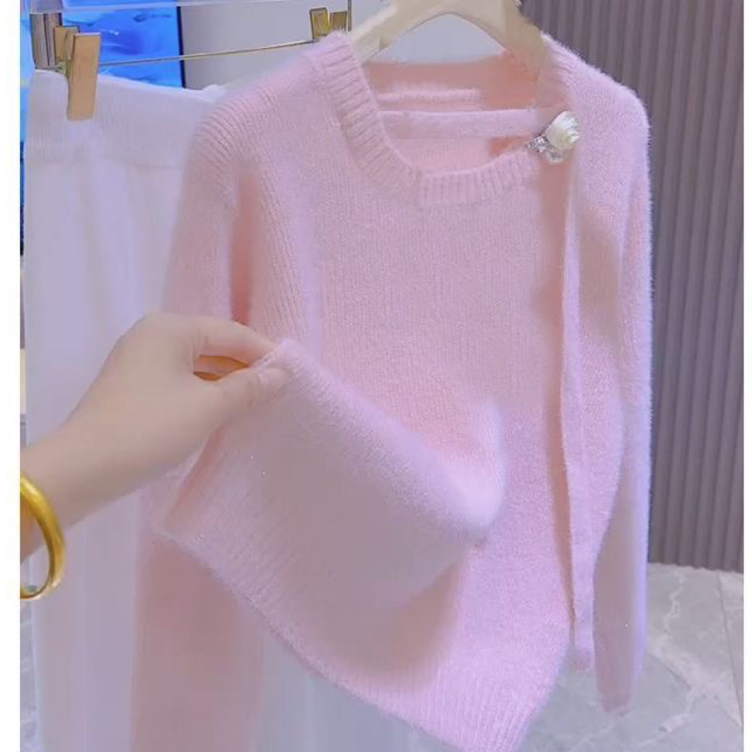 网红不起球秋冬飘带温柔加厚女毛衣高级新款宽松针织衫上衣打底衫