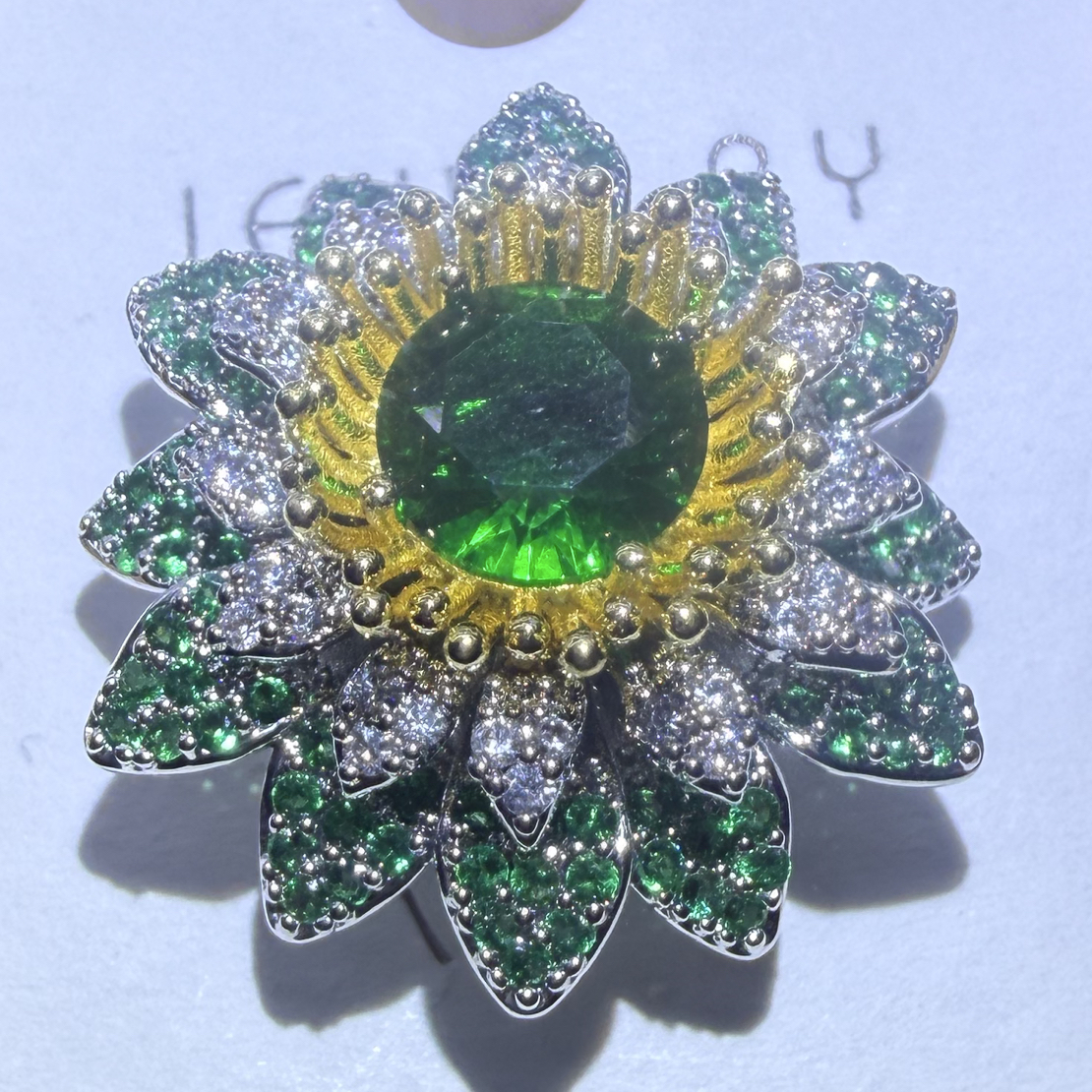 铜合金锆石胸针 1254新品高货立体绿色双色金莲花磁吸胸针