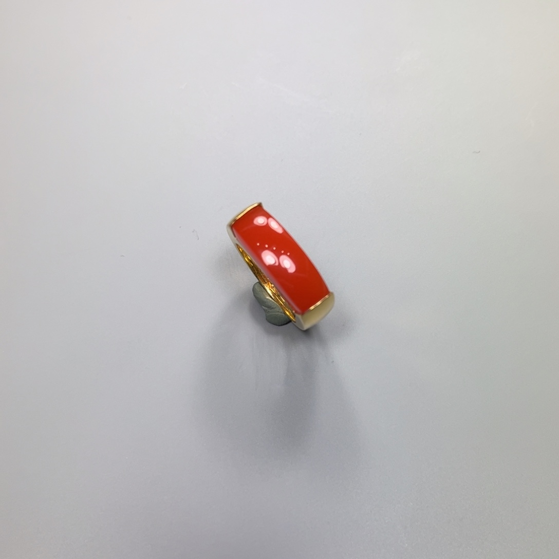 南红玛瑙柿子红戒指滴水洞18K金镶嵌