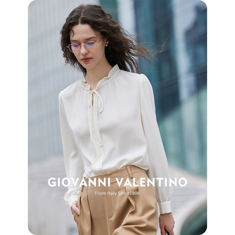 GIOVANNI VALENTINO长袖衬衫女春季新款通勤白色休闲高级感衬衣