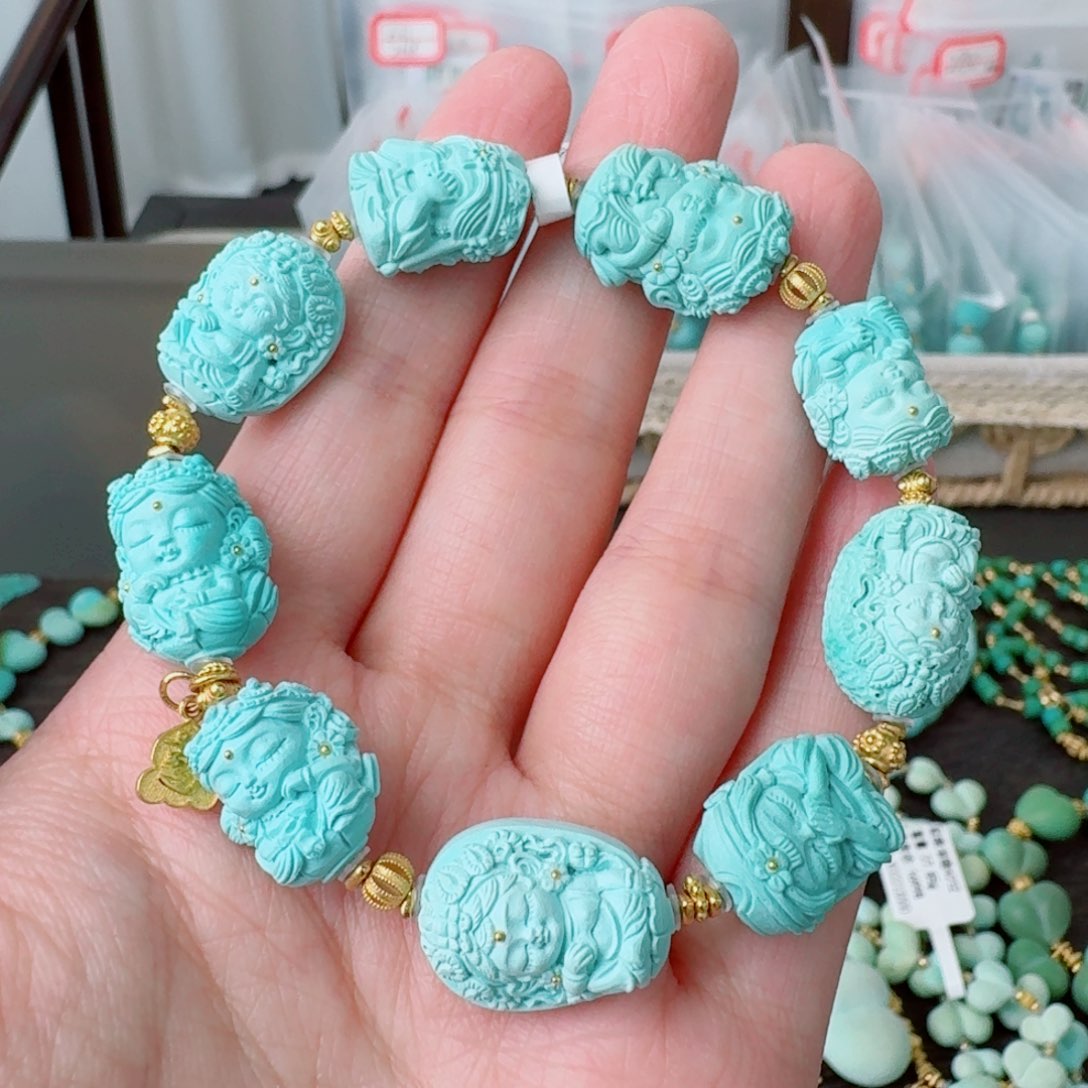 绿松石18K金镶嵌挂件